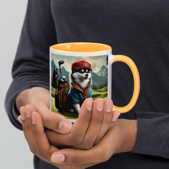 Pomsky Golfer- Mug with Color Inside v7