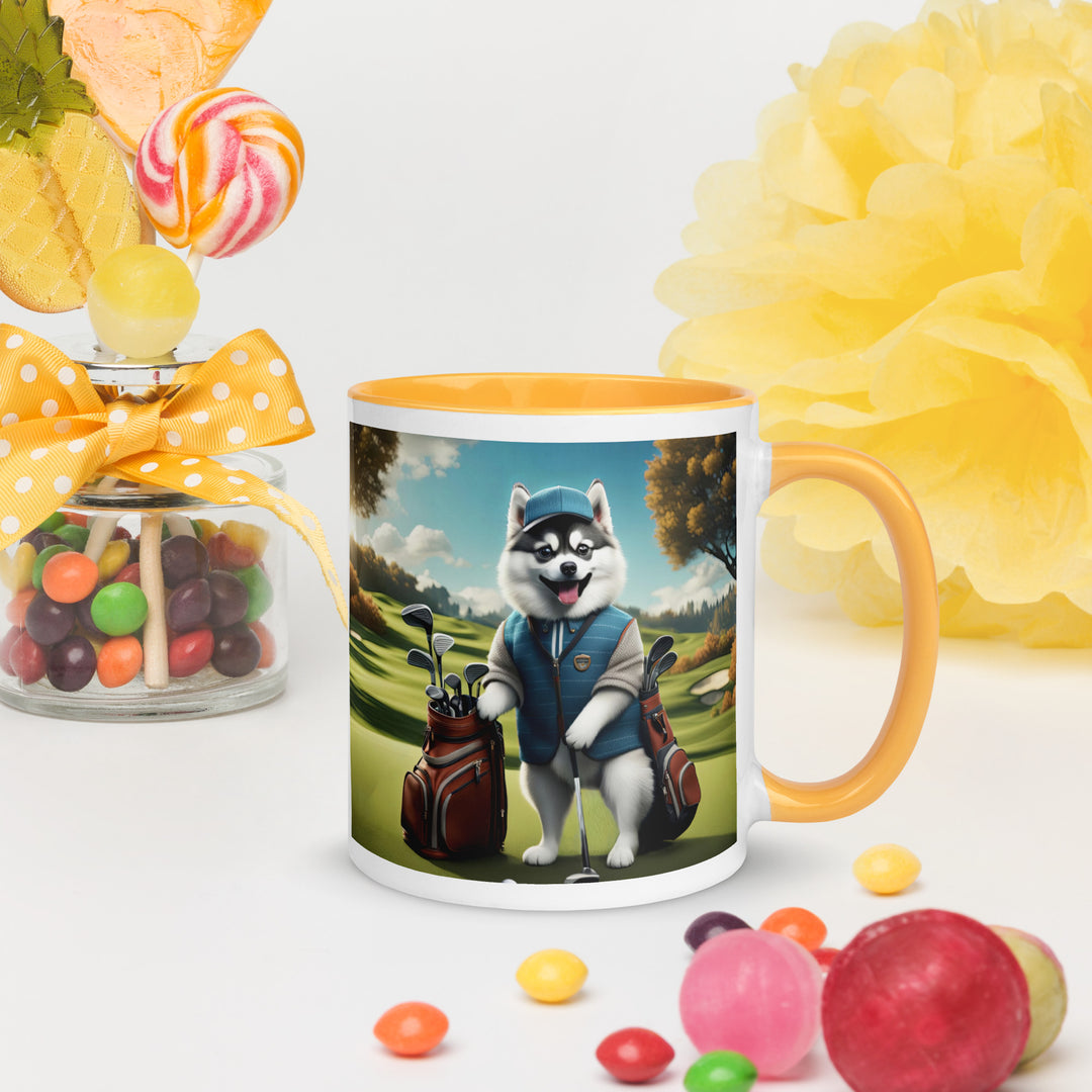 Pomsky Golfer- Mug with Color Inside v9