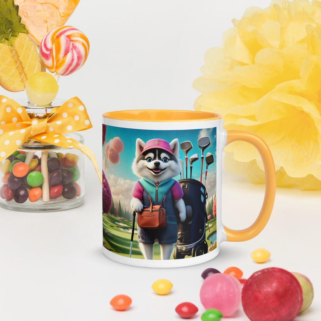 Pomsky Golfer- Mug with Color Inside v13