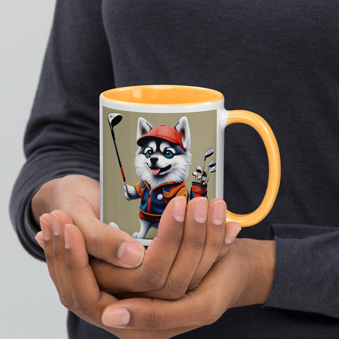 Pomsky Golfer- Mug with Color Inside v14