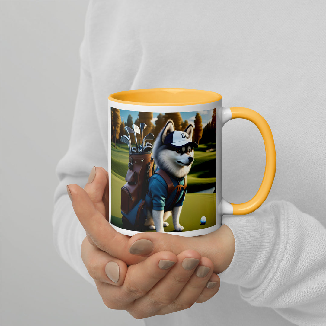 Pomsky Golfer- Mug with Color Inside v10