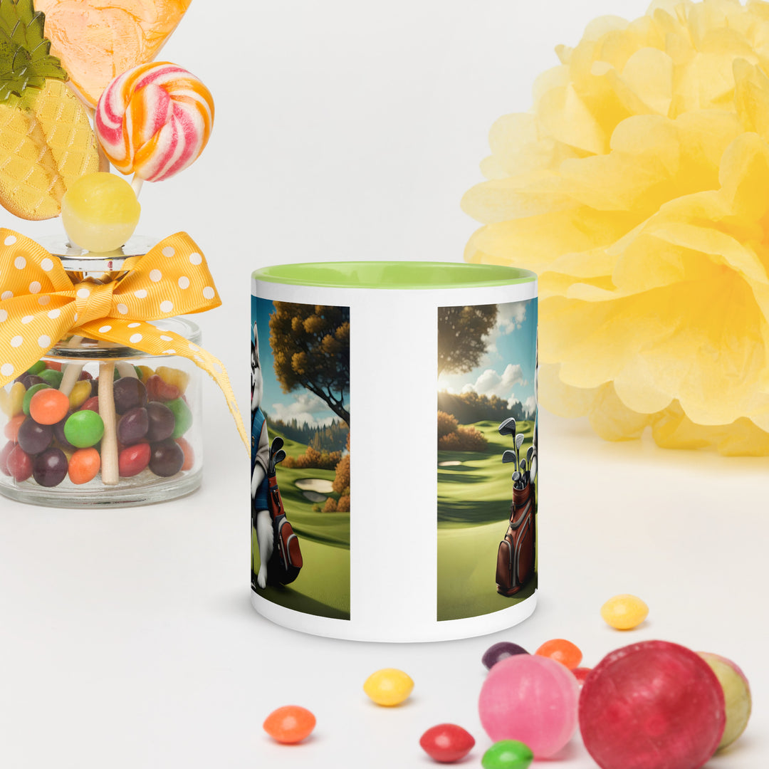 Pomsky Golfer- Mug with Color Inside v9