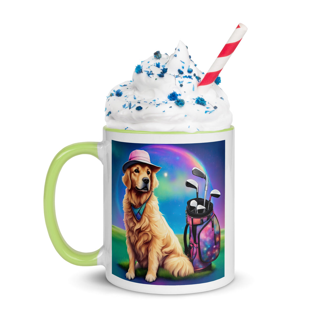 Golden Retriever Golfer- Mug with Color Inside V2