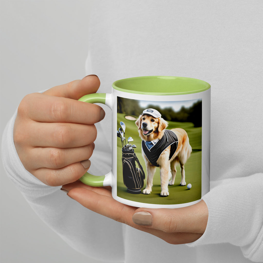 Golden Retriever Golfer- Mug with Color Inside V3