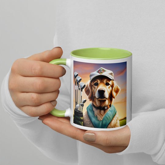 Golden Retriever Golfer- Mug with Color Inside V4