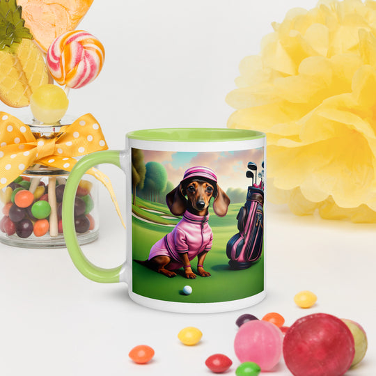 Dachshund Golfer- Mug with Color Inside v4