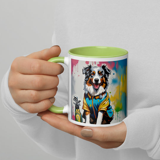 Australian Shepherd Golfer- Mug with Color Inside v3