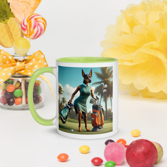 Doberman Pinscher Golfer- Mug with Color Inside v2