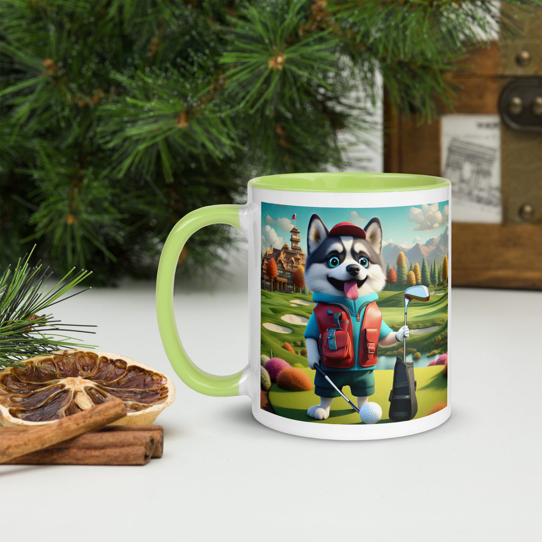 Pomsky Golfer- Mug with Color Inside v6