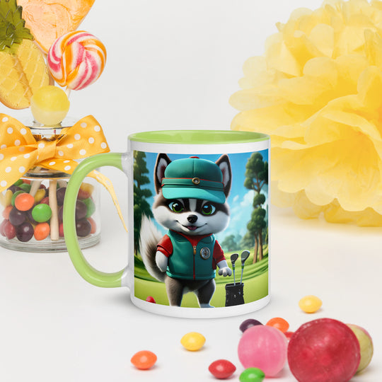 Pomsky Golfer- Mug with Color Inside v11