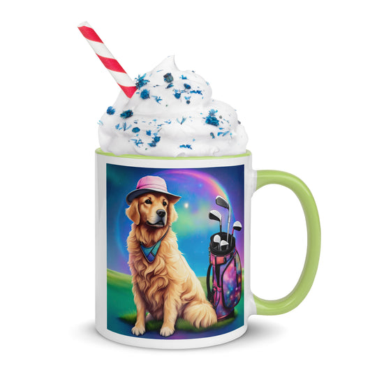 Golden Retriever Golfer- Mug with Color Inside V2