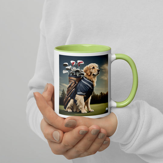 Golden Retriever Golfer- Mug with Color Inside V5