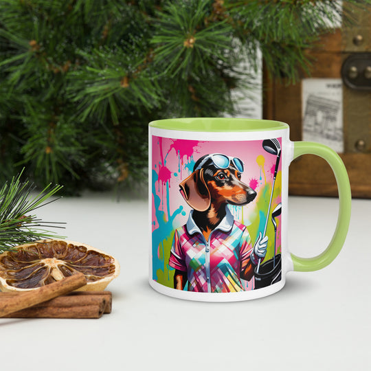 Dachshund Golfer- Mug with Color Inside v2