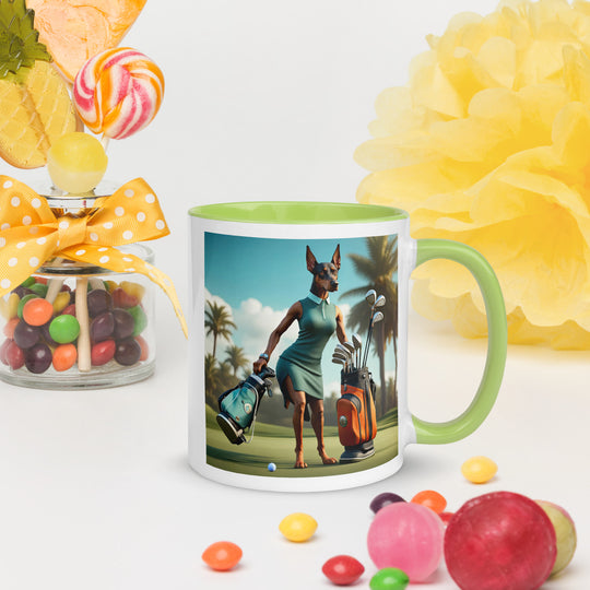 Doberman Pinscher Golfer- Mug with Color Inside v2