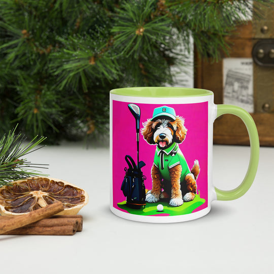 Bernedoodle Golfer- Mug with Color Inside v2