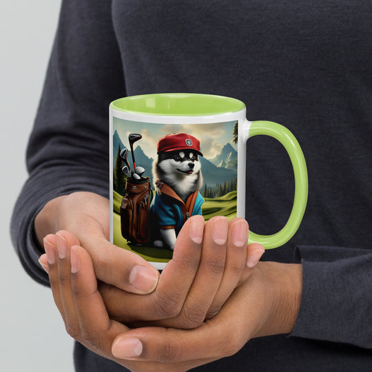 Pomsky Golfer- Mug with Color Inside v7