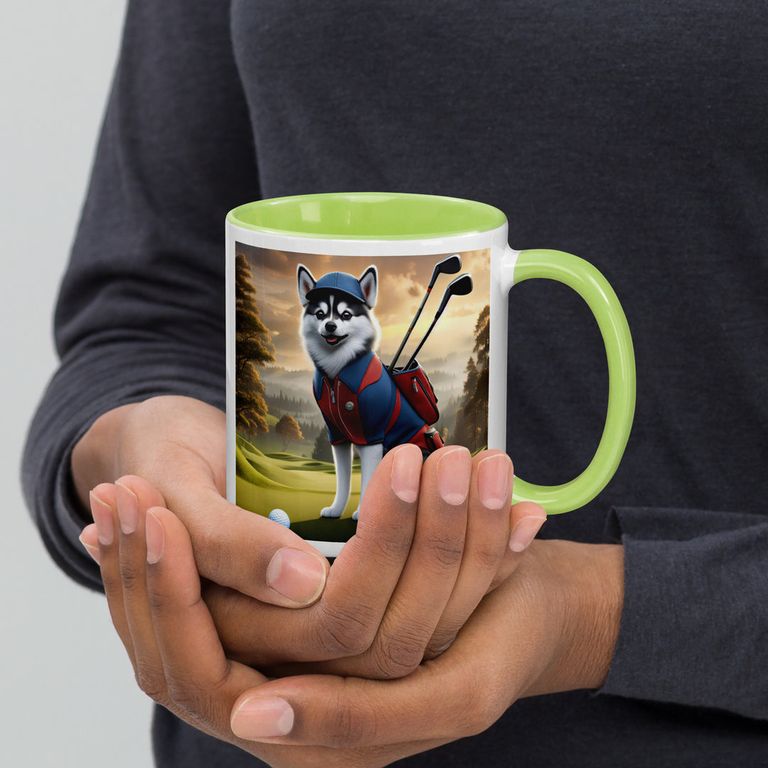 Pomsky Golfer- Mug with Color Inside v12