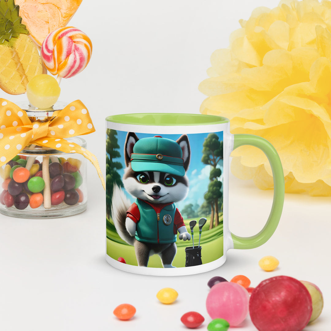 Pomsky Golfer- Mug with Color Inside v11