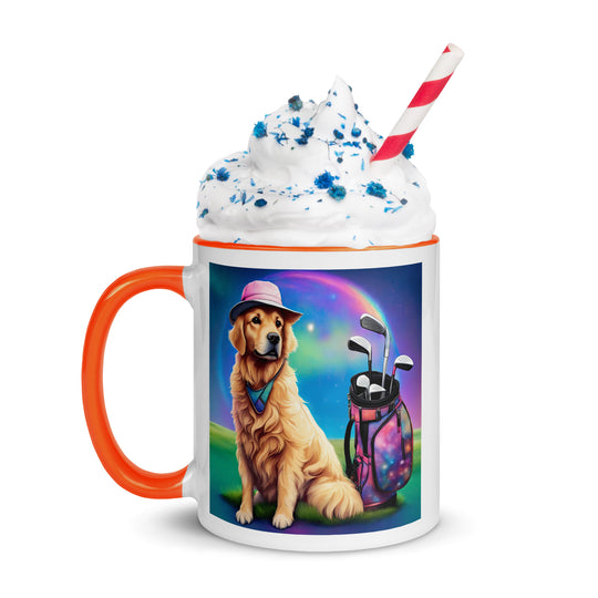 Golden Retriever Golfer- Mug with Color Inside V2