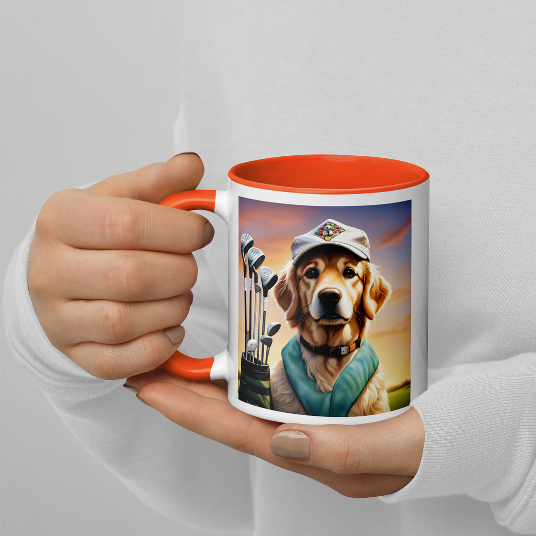 Golden Retriever Golfer- Mug with Color Inside V4