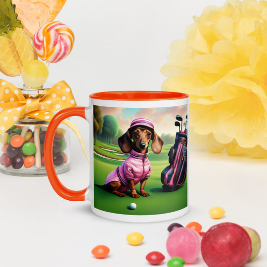 Dachshund Golfer- Mug with Color Inside v4