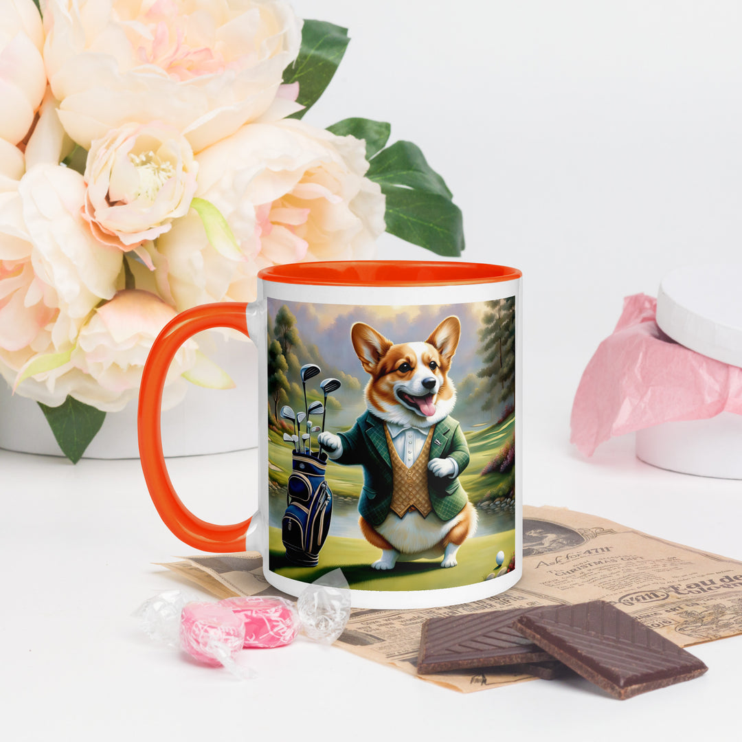 Pembroke Welsh Corgi Golfer- Mug with Color Inside v4