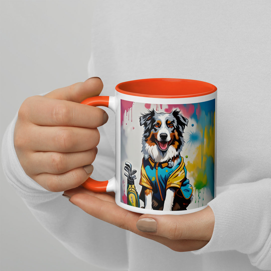 Australian Shepherd Golfer- Mug with Color Inside v3