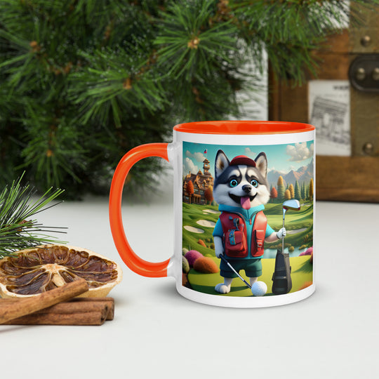 Pomsky Golfer- Mug with Color Inside v6