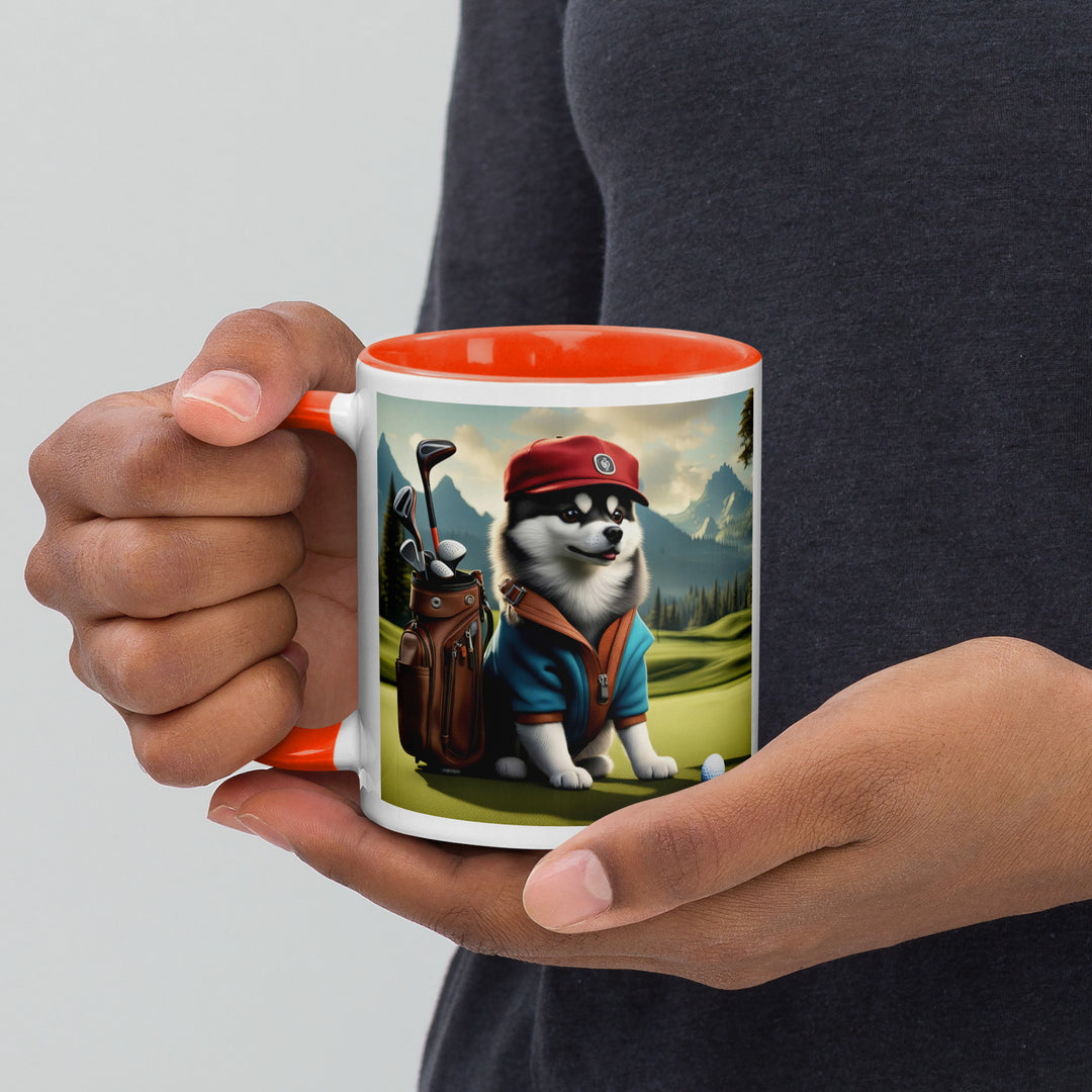 Pomsky Golfer- Mug with Color Inside v7