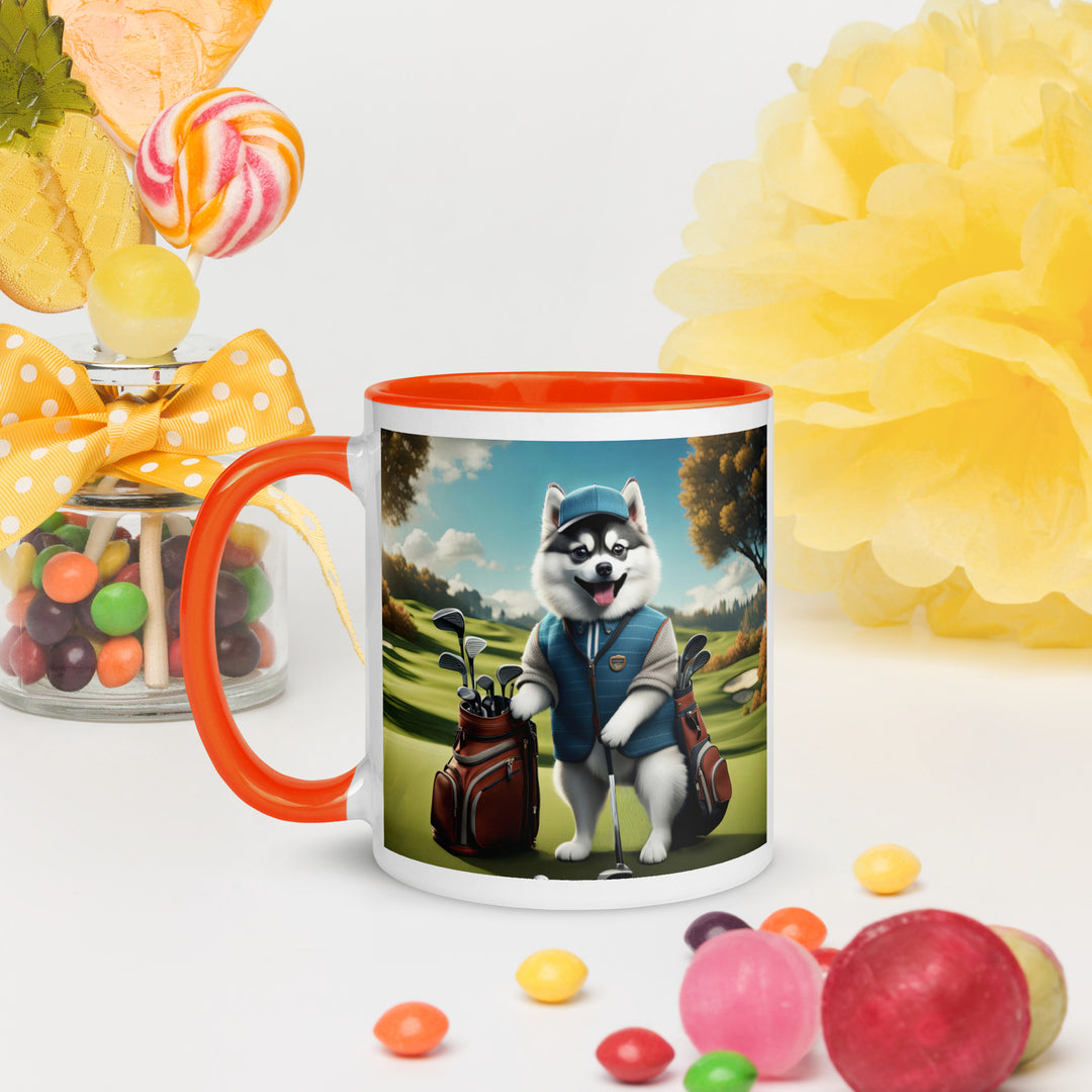 Pomsky Golfer- Mug with Color Inside v9