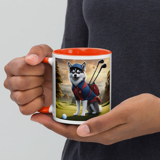 Pomsky Golfer- Mug with Color Inside v12