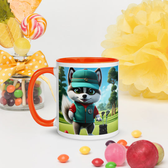 Pomsky Golfer- Mug with Color Inside v11