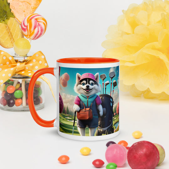 Pomsky Golfer- Mug with Color Inside v13