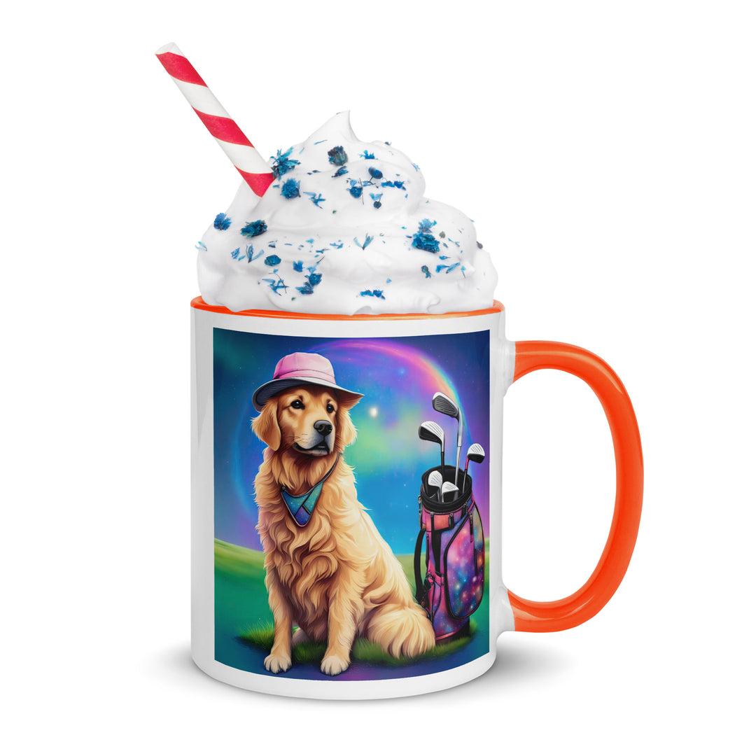 Golden Retriever Golfer- Mug with Color Inside V2