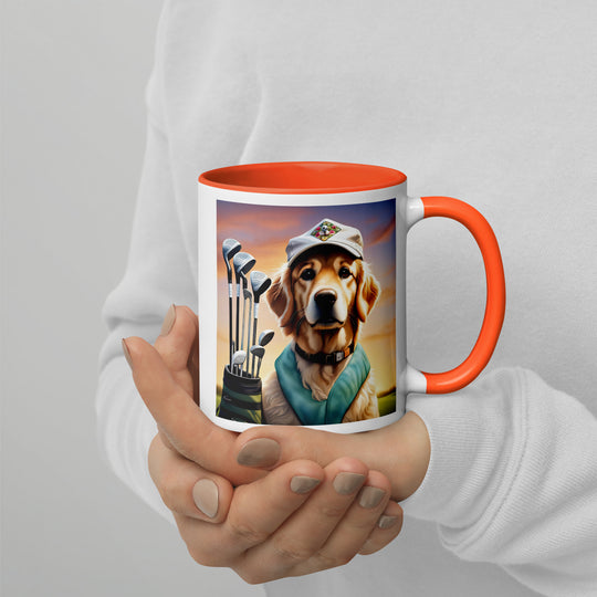 Golden Retriever Golfer- Mug with Color Inside V4