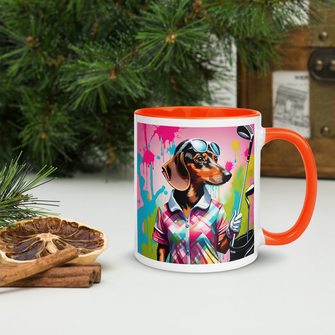 Dachshund Golfer- Mug with Color Inside v2