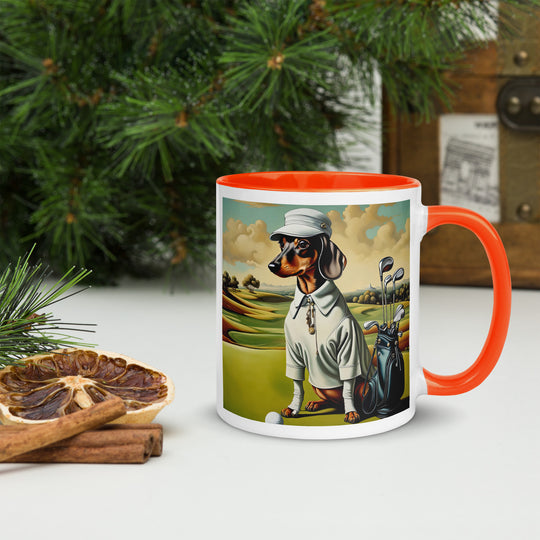 Dachshund Golfer- Mug with Color Inside v3