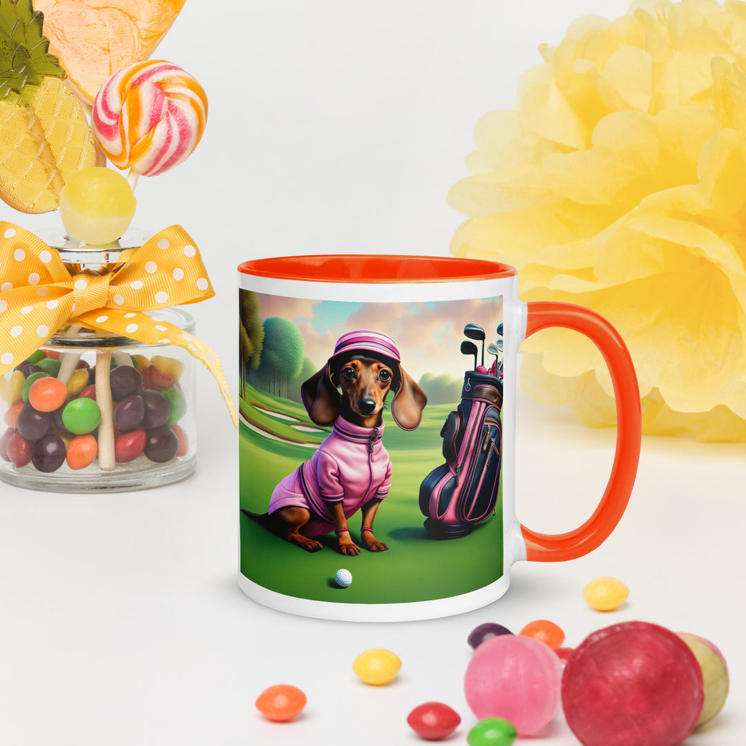 Dachshund Golfer- Mug with Color Inside v4