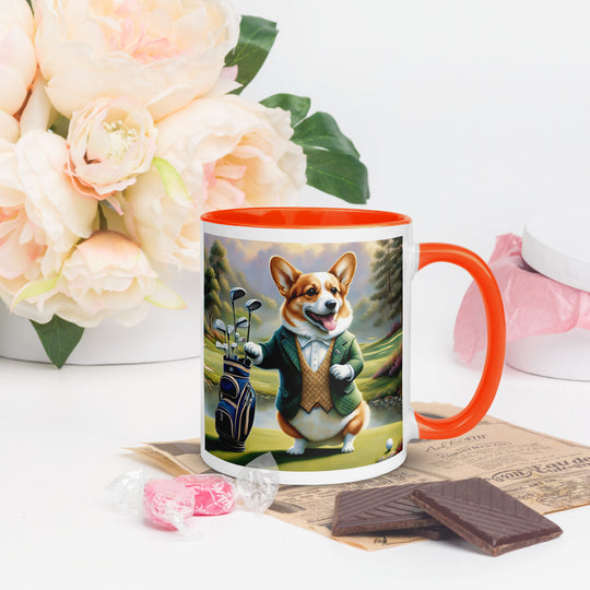 Pembroke Welsh Corgi Golfer- Mug with Color Inside v4