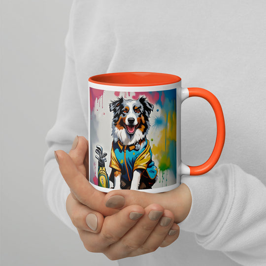 Australian Shepherd Golfer- Mug with Color Inside v3