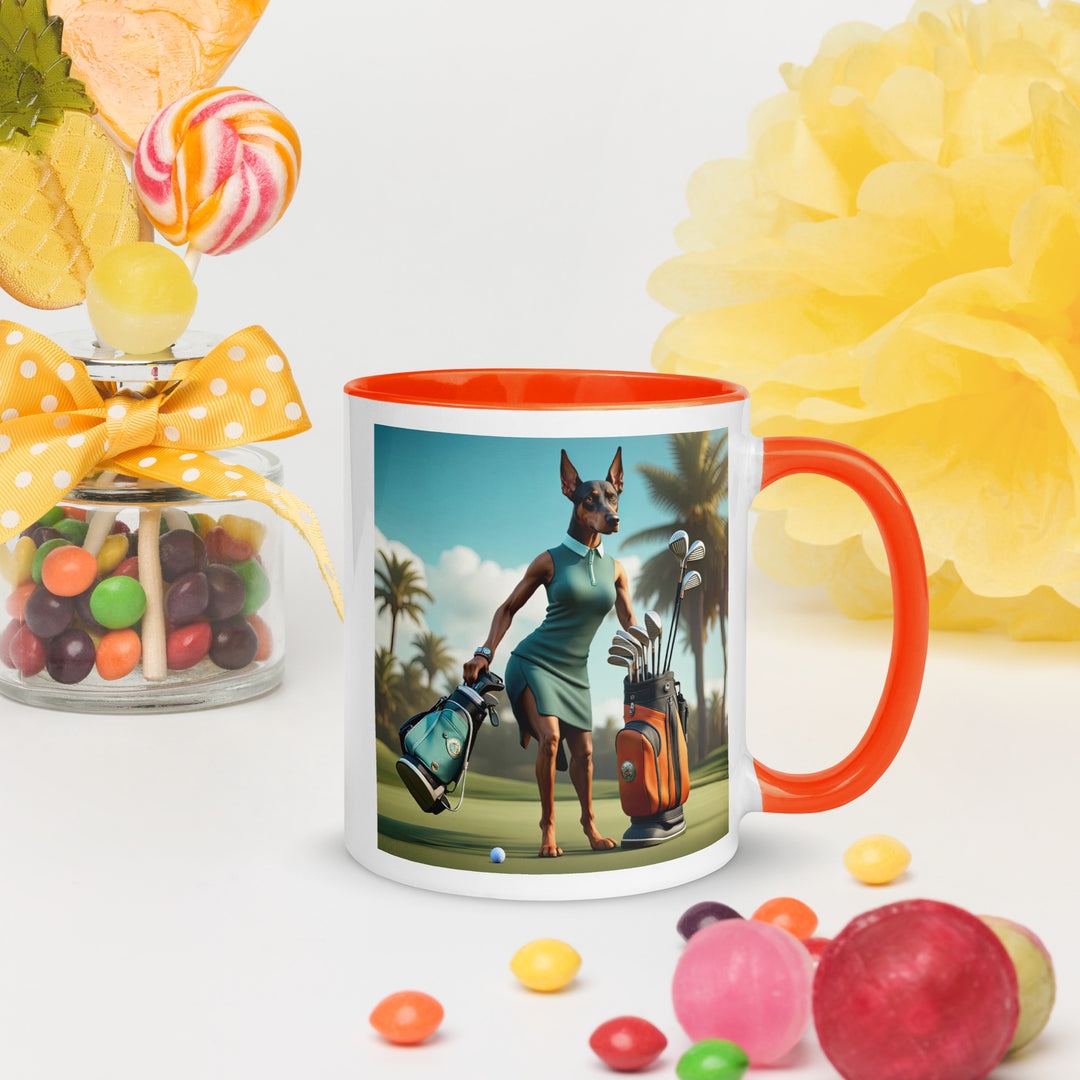 Doberman Pinscher Golfer- Mug with Color Inside v2