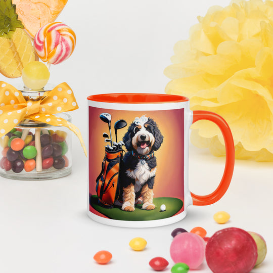 Bernedoodle Golfer- Mug with Color Inside v5