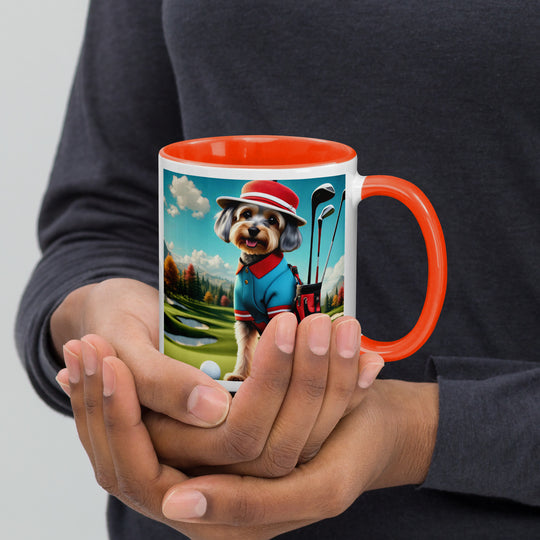 Yorkipoo Golfer- Mug with Color Inside v13