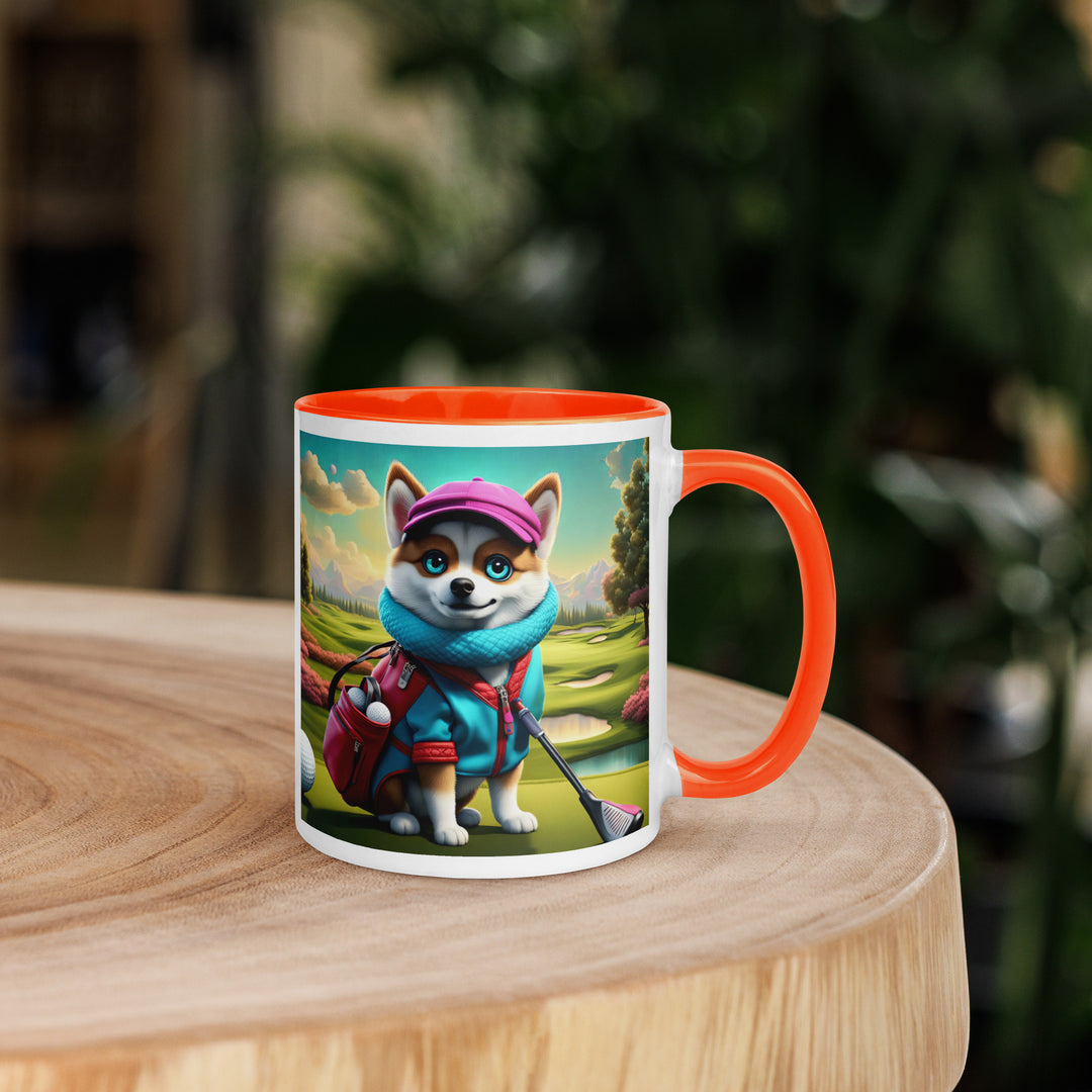 Pomsky Golfer- Mug with Color Inside v2