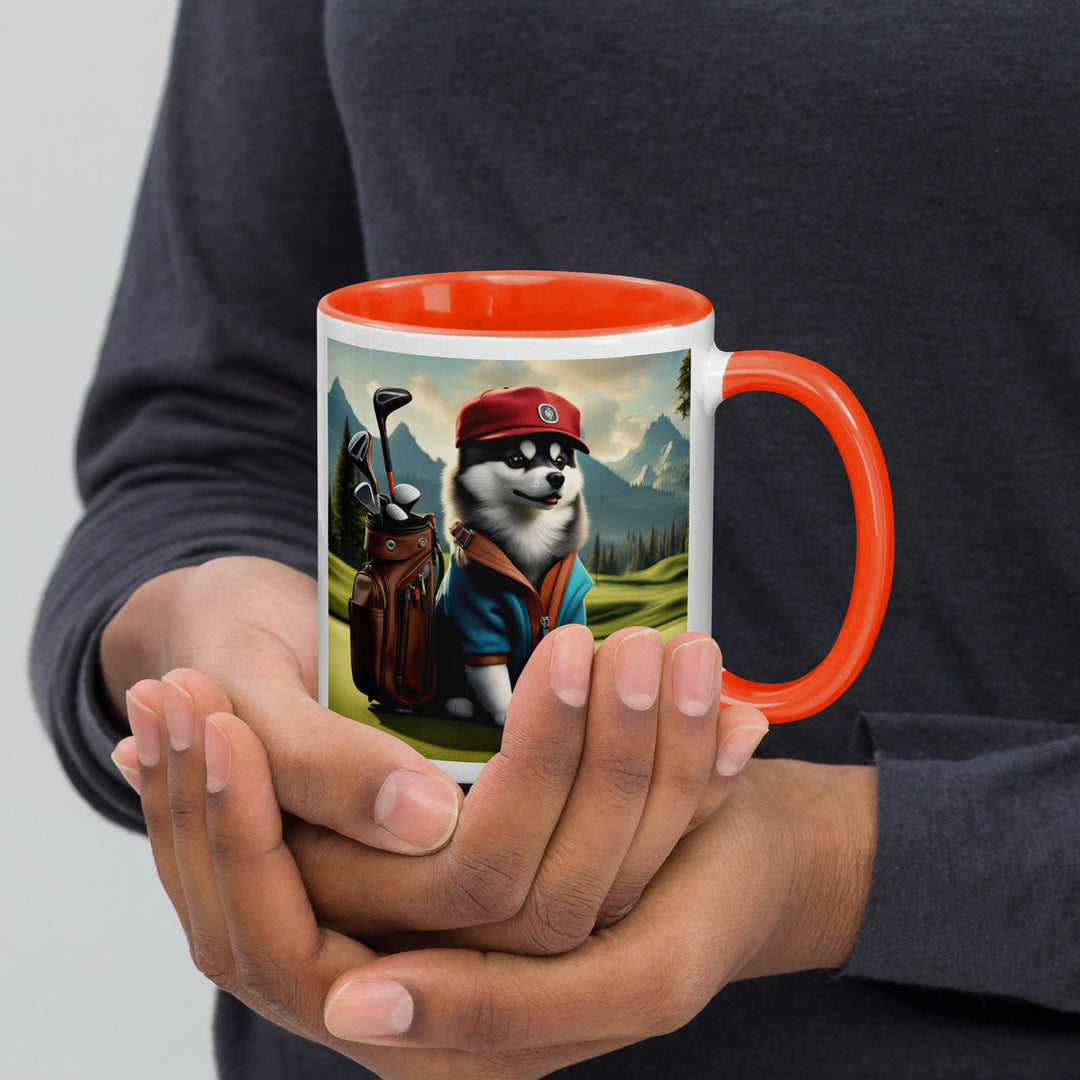 Pomsky Golfer- Mug with Color Inside v7