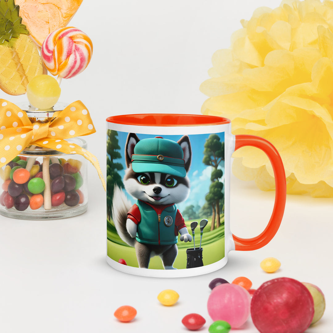 Pomsky Golfer- Mug with Color Inside v11