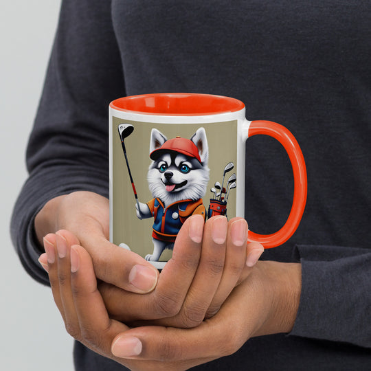 Pomsky Golfer- Mug with Color Inside v14