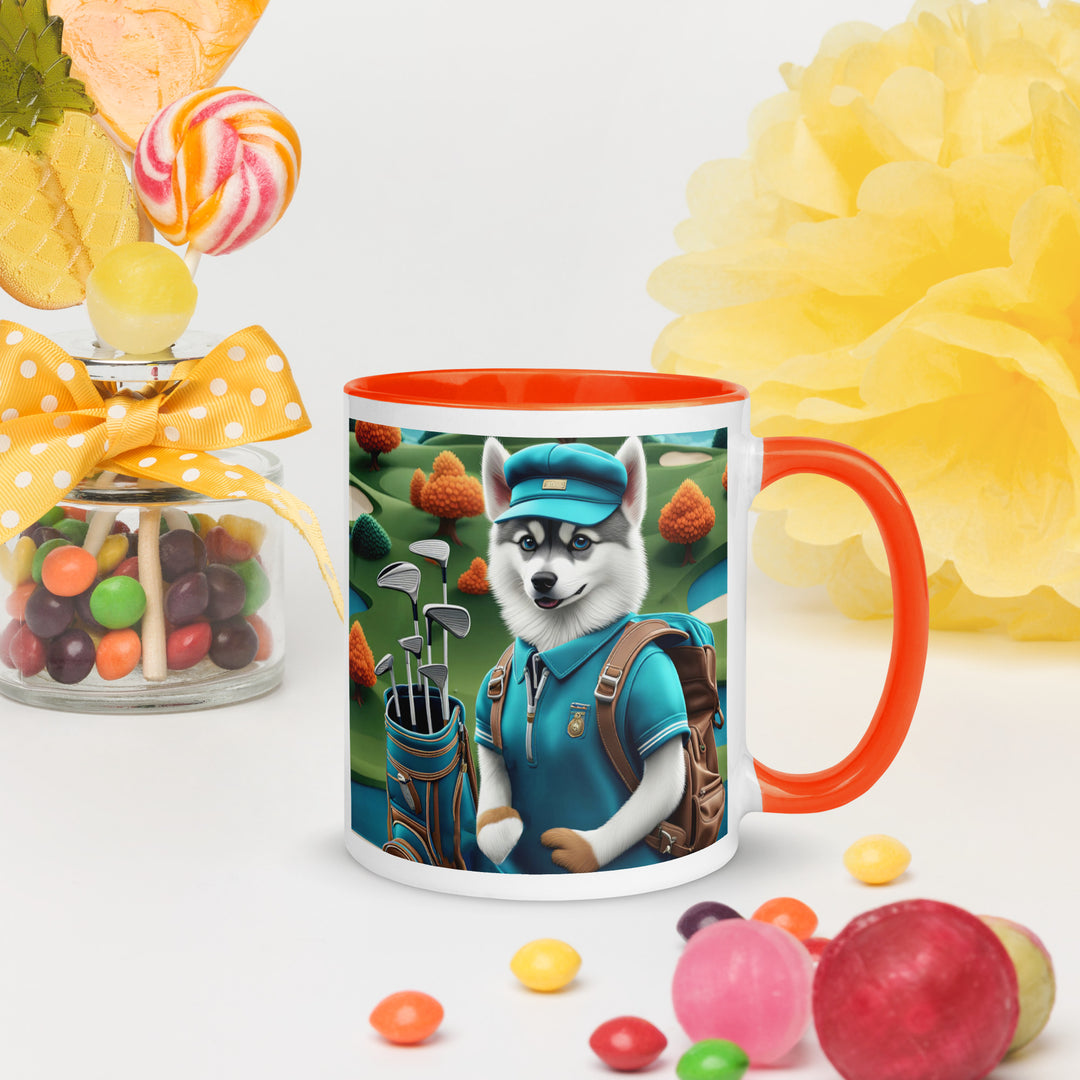 Pomsky Golfer- Mug with Color Inside v15