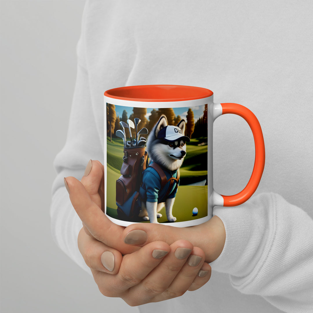 Pomsky Golfer- Mug with Color Inside v10