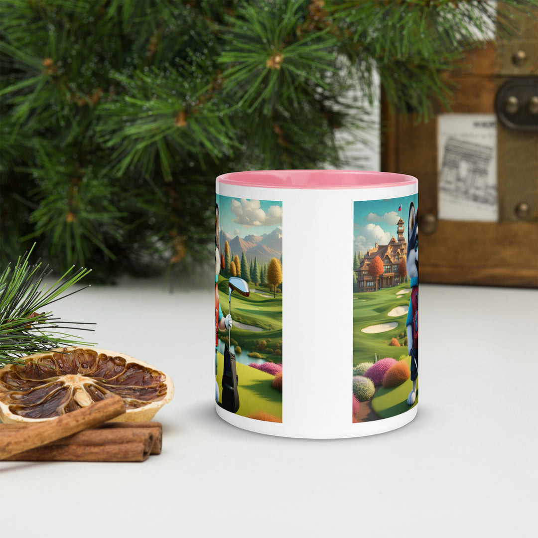 Pomsky Golfer- Mug with Color Inside v6